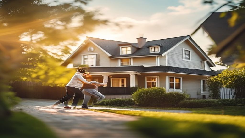 First-time homebuyer reviewing listings and calculating mortgage options while exploring a cozy neighborhood.